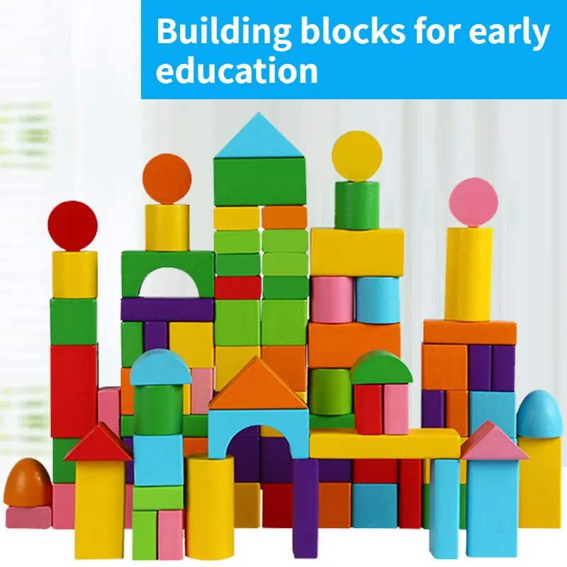 40pcs/Sets Large Safe Wooden Building Blocks Early Educational Blocks Colorful Construction Toys Kids Learning for Children