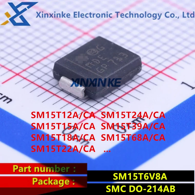 50PCS SM15T6V8A SMC DO-214AB SM15T 12A 24A 15A 39A 18A 68A 22CA 150A 200CA SM15T220A CA Transient Suppression Diode SM15T100A