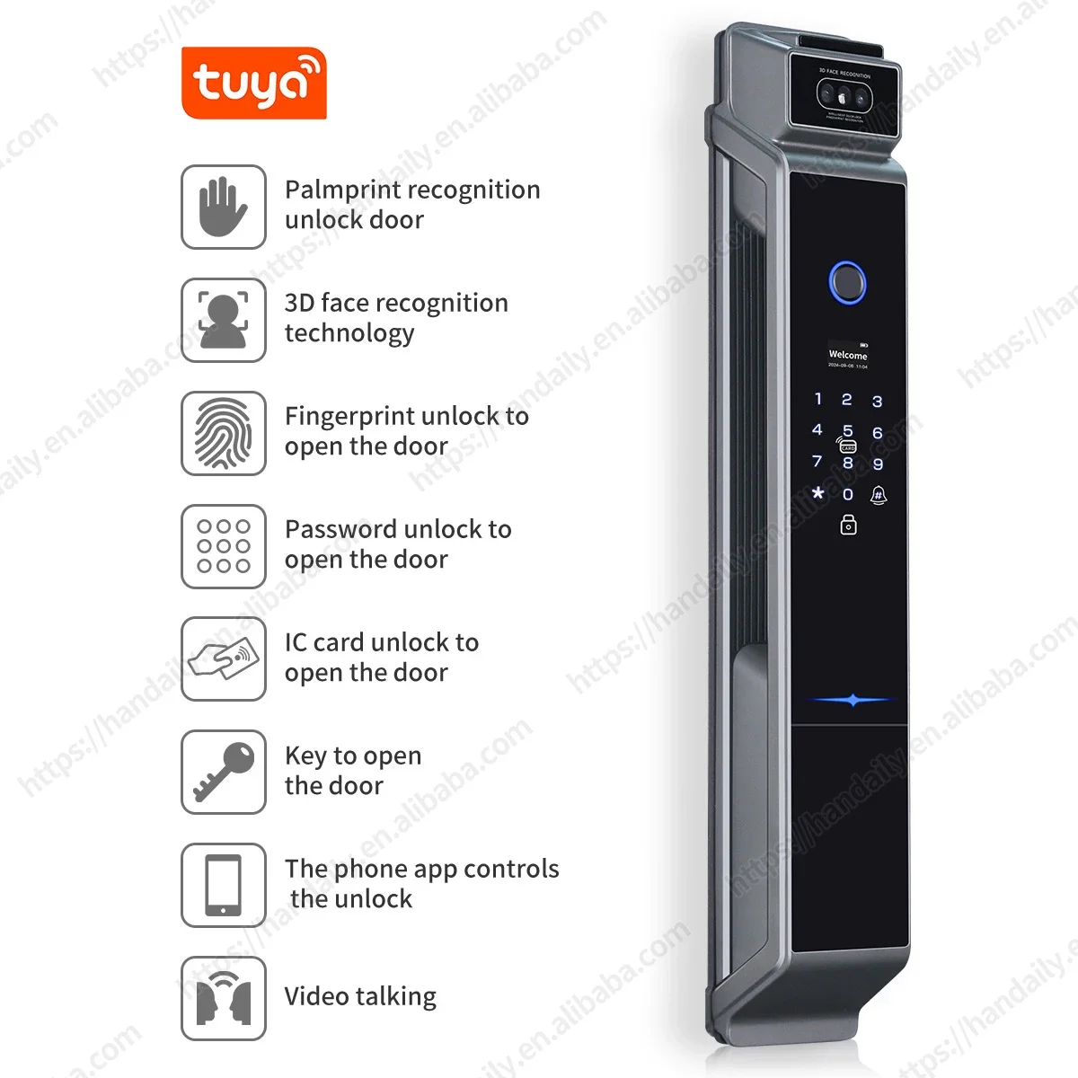 Wholesale Tuya Wifi Smart Door Lock With Electronic Keypad NFC 3D Face Recognition Digital Code Palm Vein Fingerprint Door Lock