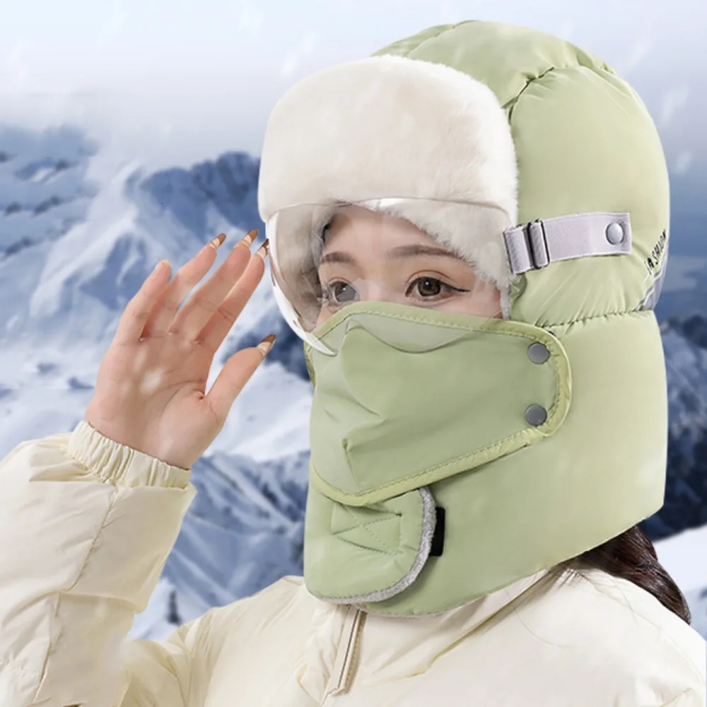 Russian Ushanka Winter Plush Earflap Hats with Goggles Hood Cap Cycling Windproof Cap Snow Caps Thickening Winter Warm Earflap