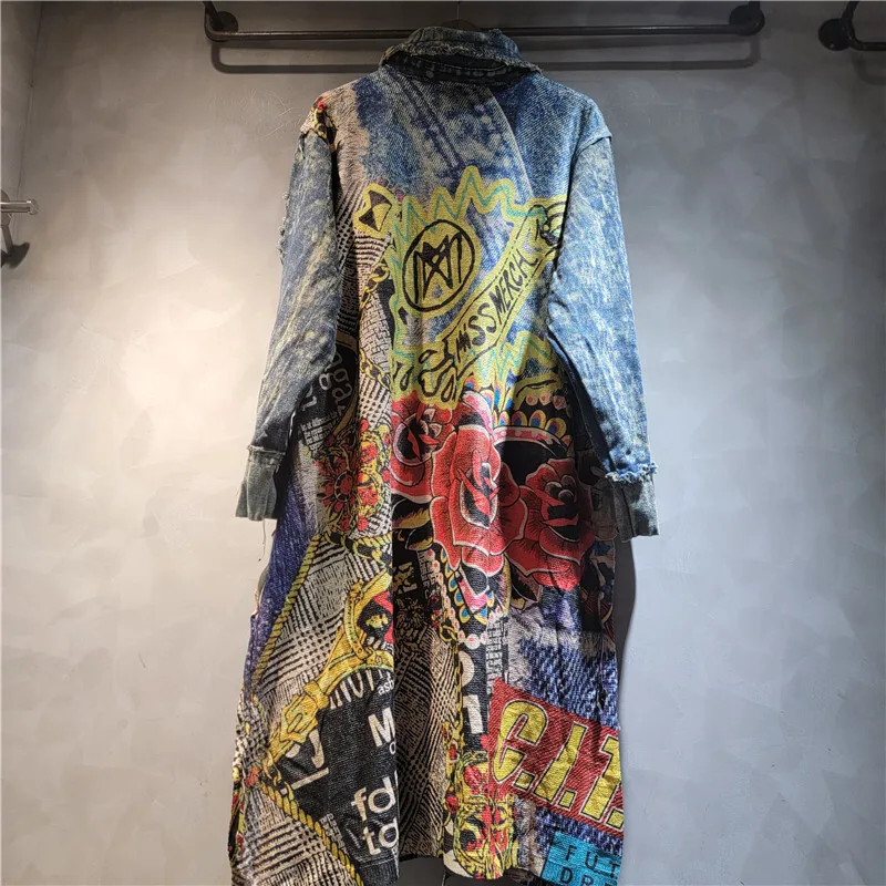 WTHT модное женское вязаное джинсовое длинное пальто с нерегулярным принтом, новинка лета 2021, женская куртка с большими карманами и лацканами 1LS2196