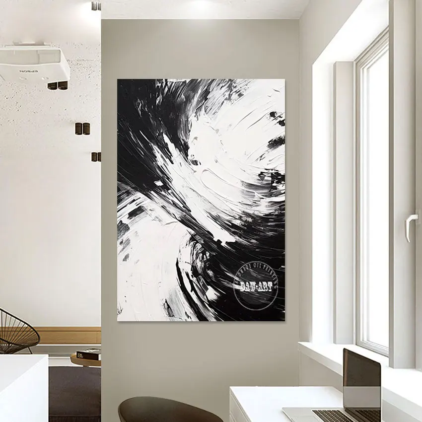 Palette Knife Oil Paintings Simple Canvas Artwork Frameless Abstract Black And White Acrylic Textured Wall Picture Art Poster