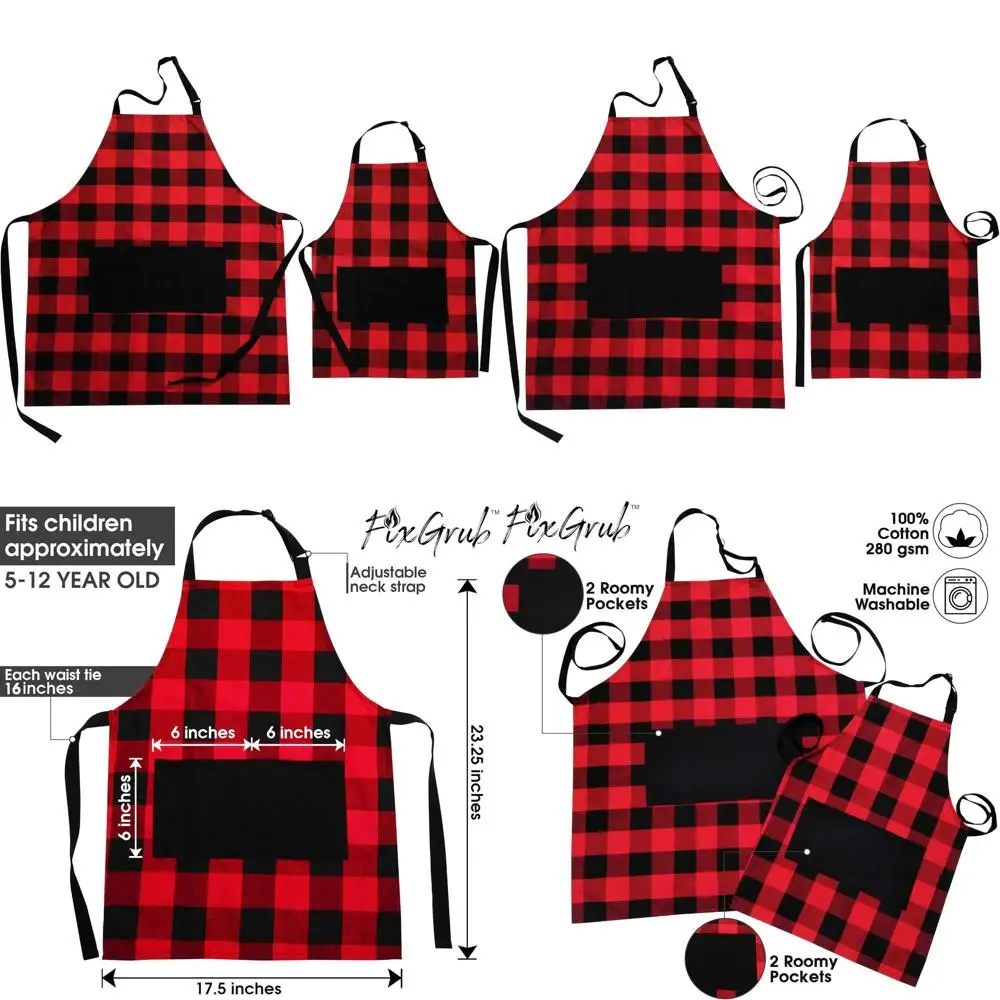 

Cotton Red & Black Plaid Aprons for Moms and Kids - Cooking, Baking, Crafting & Gardening Matching Sets