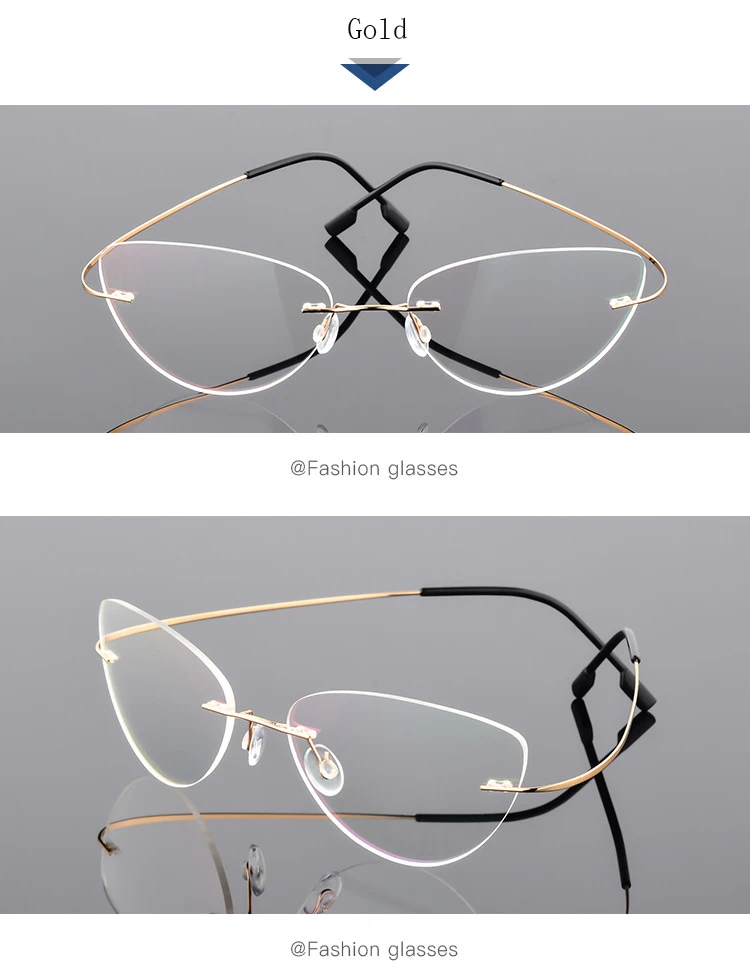 Grenzenlose Titan Legierung Cat Eye Lesebrille Frauen Anti Blau Licht Rezept Presbyopie Brille Weibliche Klassische Leser – Detail 9