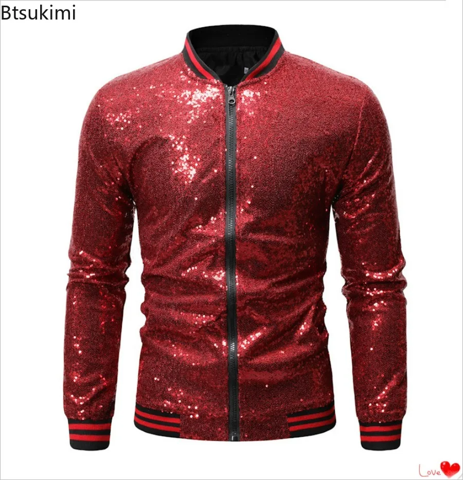 

Men's Sequin Design Shiny Jackets Punk Style Solid Zip Coats Jackets Nightclub DJ Stage Performances Party Dance Show Clothes