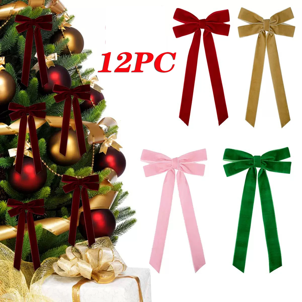 

Christmas Velvet Bowknot Xmas Tree Drop Ornaments DIY Bow Noel Navidad Ornament Merry Christmas Decors New Year Gifts
