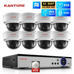 KANTURE – caméra de sécurité dôme anti-vandalisme, H.265, 8CH, 4K, kit NVR, 8MP, CCTV, POE, enregistrement Audio, ensemble de vidéosurveillance