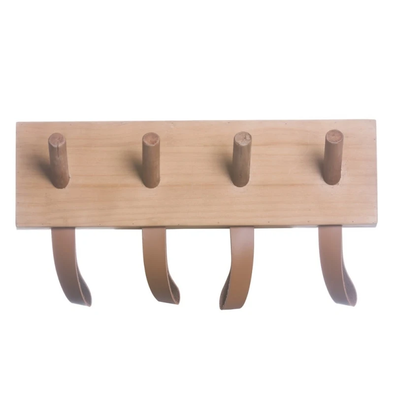 Wall hangers coat rack natural wood wall with 4 hooks and 4 leather hanger 151410