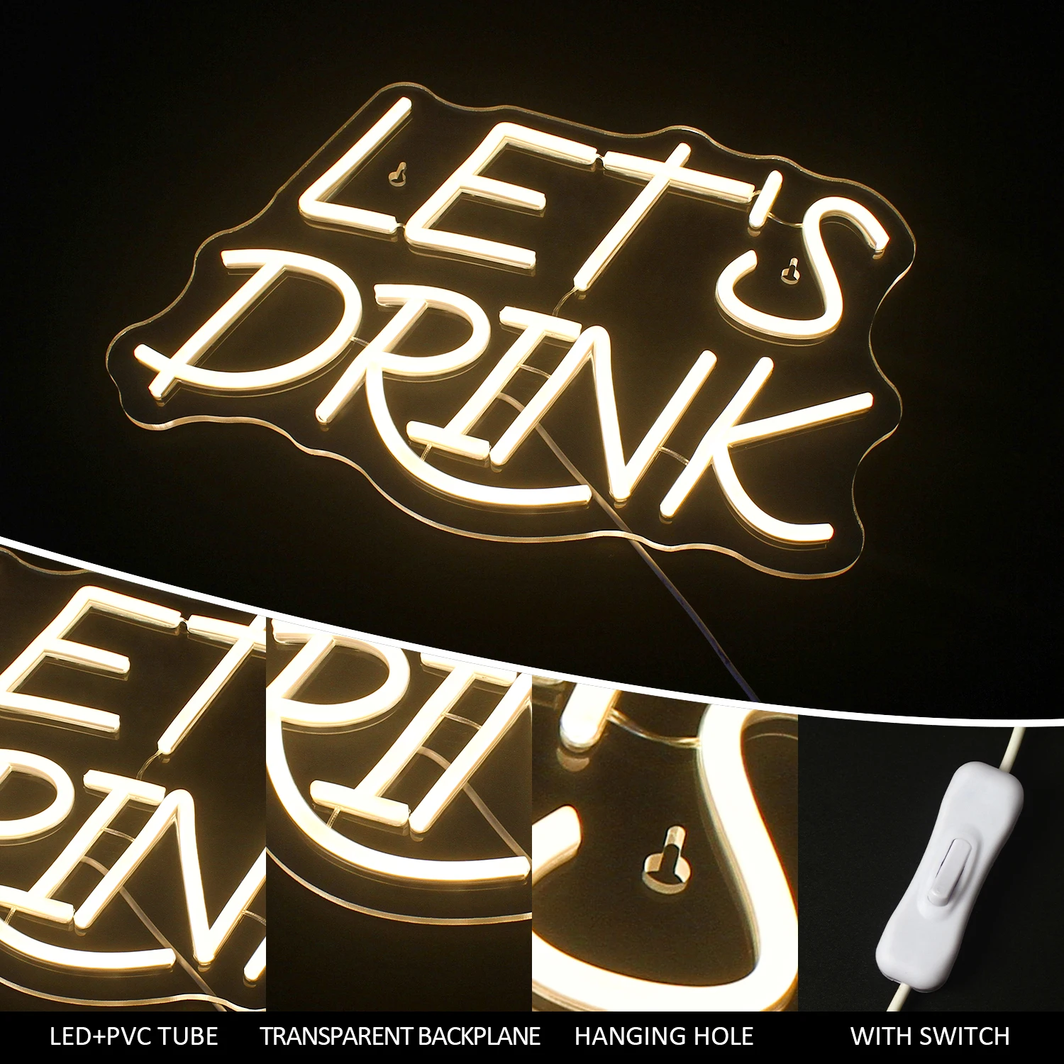 Let's Drink Neon Sign for Wall Decor USB Powered Beer Neon Lights Club Wedding Bachelorette Engagement Birthday Neon Decor