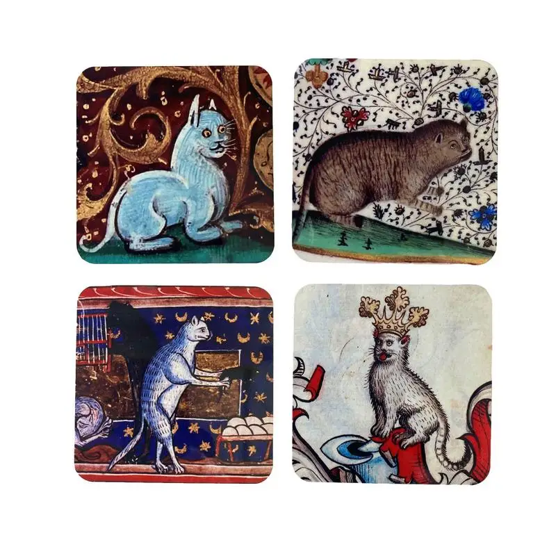 4pcs Medieval Cat Coasters Heat Resistant Table Mat Funny Dinner Table Place Mat Creative Insulation Mats Retro Beverage Coaster