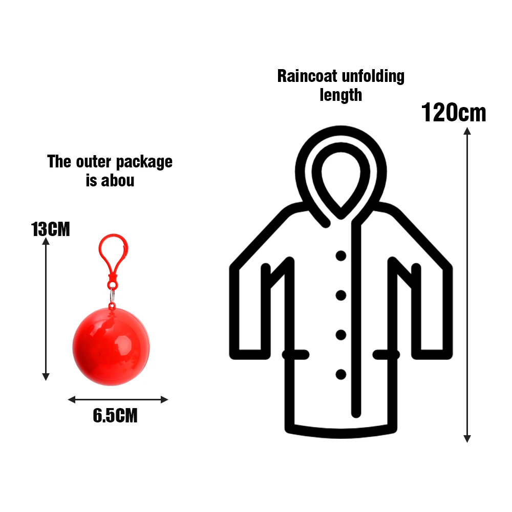 Portable Mini Raincoats Ball for Adults Kids Disposable Rain Ponchos Rainwear Cloak Rain Gear Keyring Ball with Hook