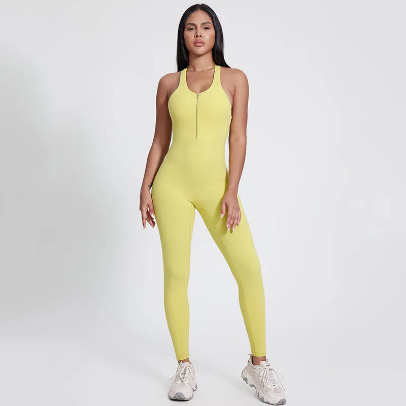 

Zipper sleeveless jumpsuit Dance training fitness exercise jumpsuit sexy tight yoga clothes woman
