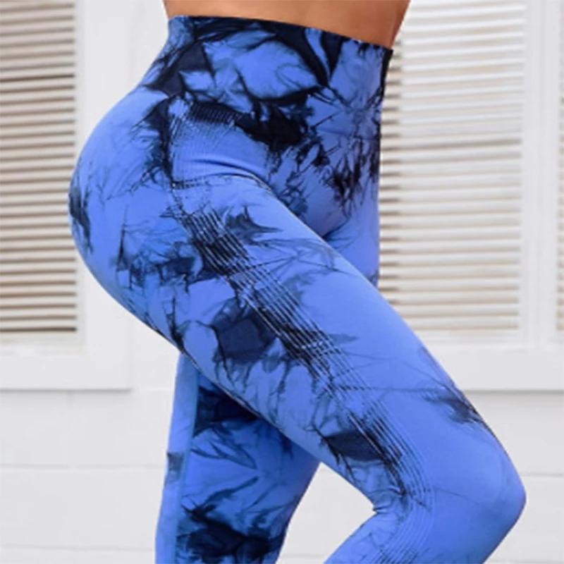 Tie dye joga szorty fitness, fitness sportowy krótkie legginsy, zebrane obcisłe spodnie dla kobiet, bezszwowe ćwiczenia jogi z wysokim stanem