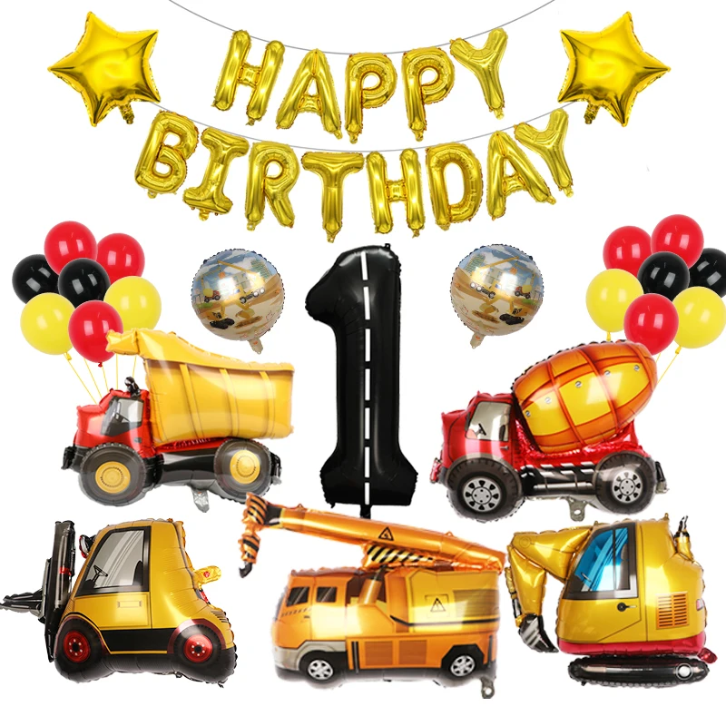 Angineering Theme foil Balloon With 40Inch Number Set Digger Engineering Vehicle Construction Birthday Balloon Party Decoration