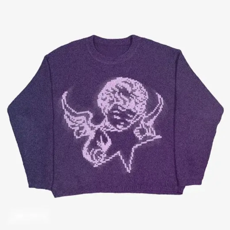 

2024 Autumn/Winter New Warm Sweater Anime Knitted Sweater Casual Loose Men's and Women's Fashion Street Wear Black Harajuku Autu