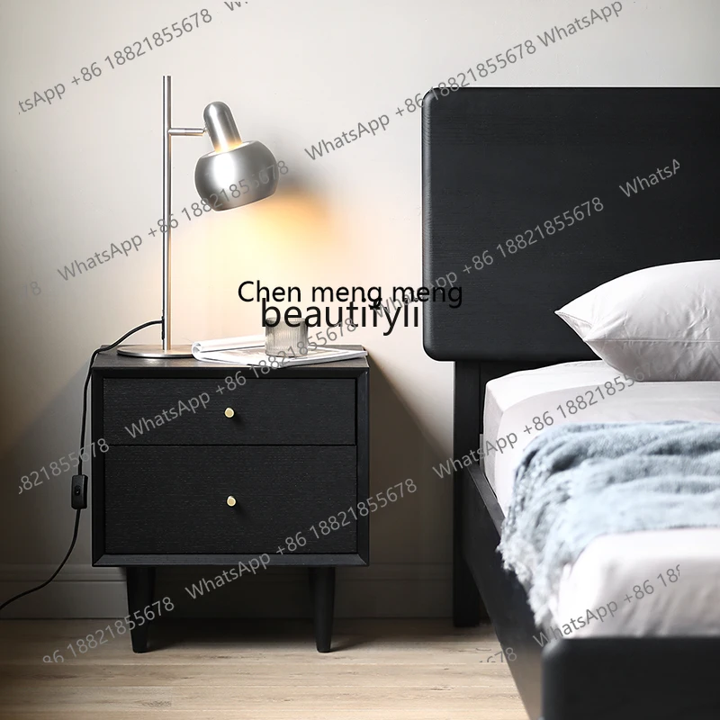 

Modern Minimalist Nordic Solid Wood Drawer Bedside Table Japanese Minimalist Cherry Log Oak Side Cabinet