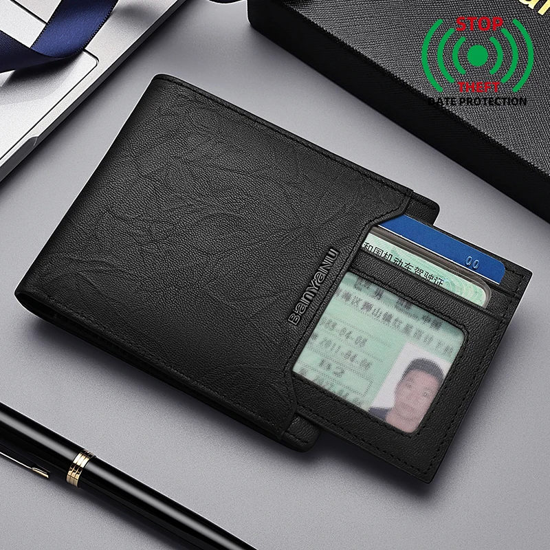 Genuine Leather Men Short Wallet 2 in 1, Multi Card Slots, Independent Driver License Card Holder, Large Capacity Billfold