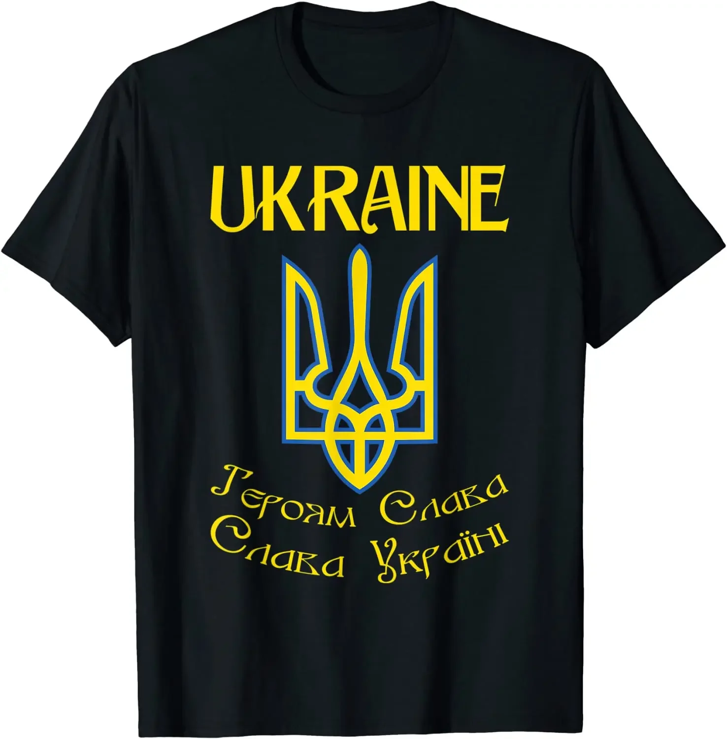 

Ukraine Flag Trident Glory Slogan T-Shirt 100% Cotton O-Neck Summer Short Sleeve Casual Mens T-shirt Size S-3XL