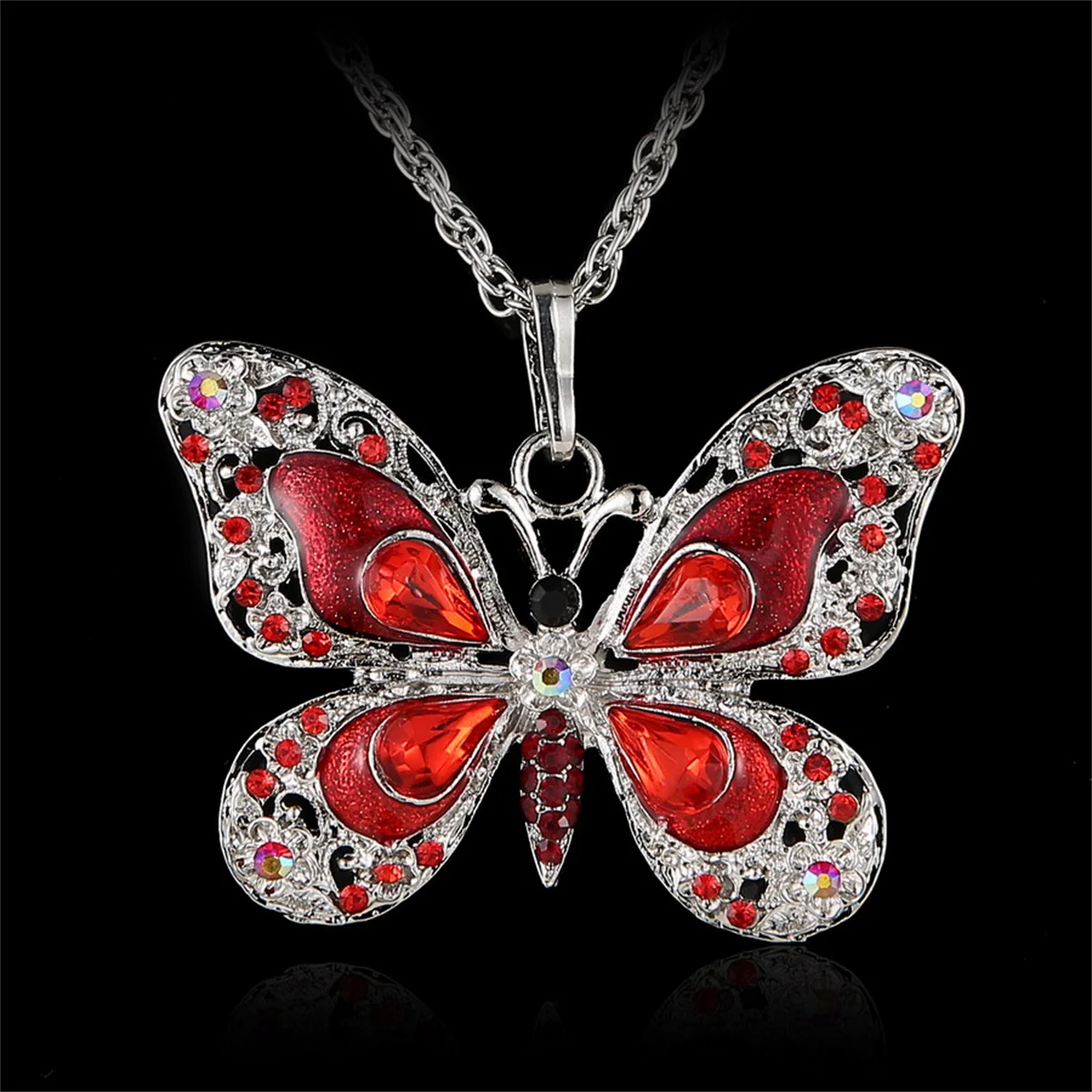 Vintage Colorful Crystal Butterfly Pendant Necklace For Women Fashion Collar Chain Necklace Party Wedding Aesthetic Y2k Jewelry