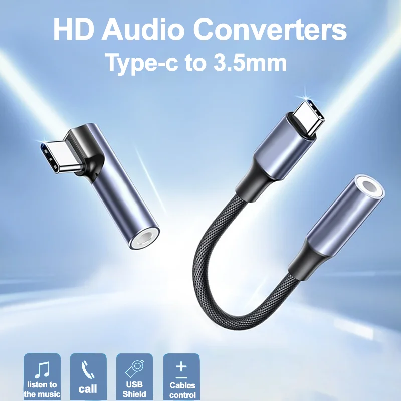 

Адаптер для наушников Type-C на 3,5 мм, аудиоконвертеры HD для iPhone и Android, алюминий/абс, без драйверов