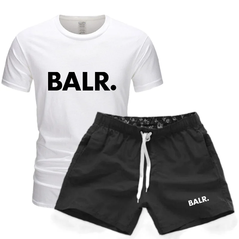 2024 BALR new men\'s sportswear short sleeved T-shirt and sports shorts summer casual jogging pants set men\'s two-piece set