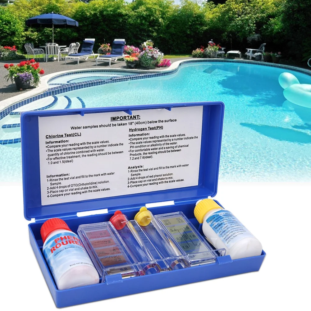 PH Testing Box Water Quality Test Kit Swimming Pool PH Chlorine Water Quality Test Kit Swimming Pool Tester Water Testing Box