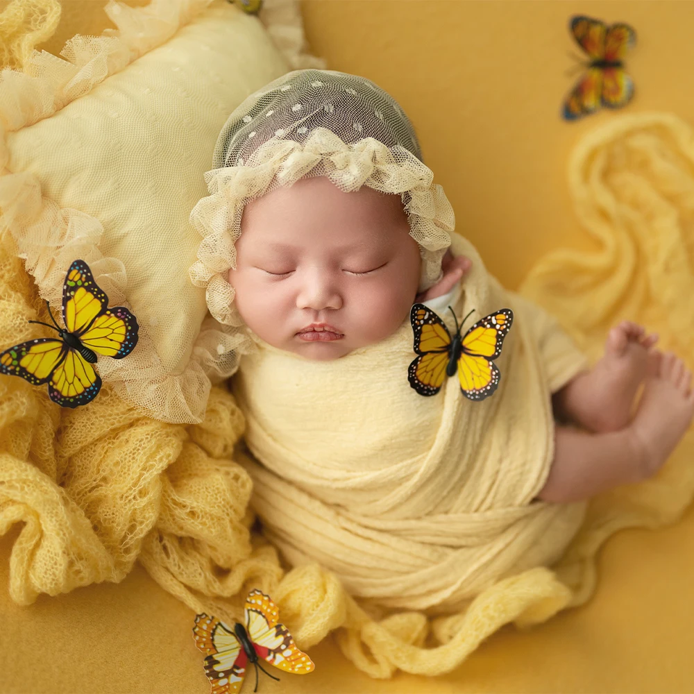 Newborn Photography Props Seersucker Wrapping Lace Hat Pillow Knitted Hat Bear Doll Butterfly Studio Photoshoot Decoration Props