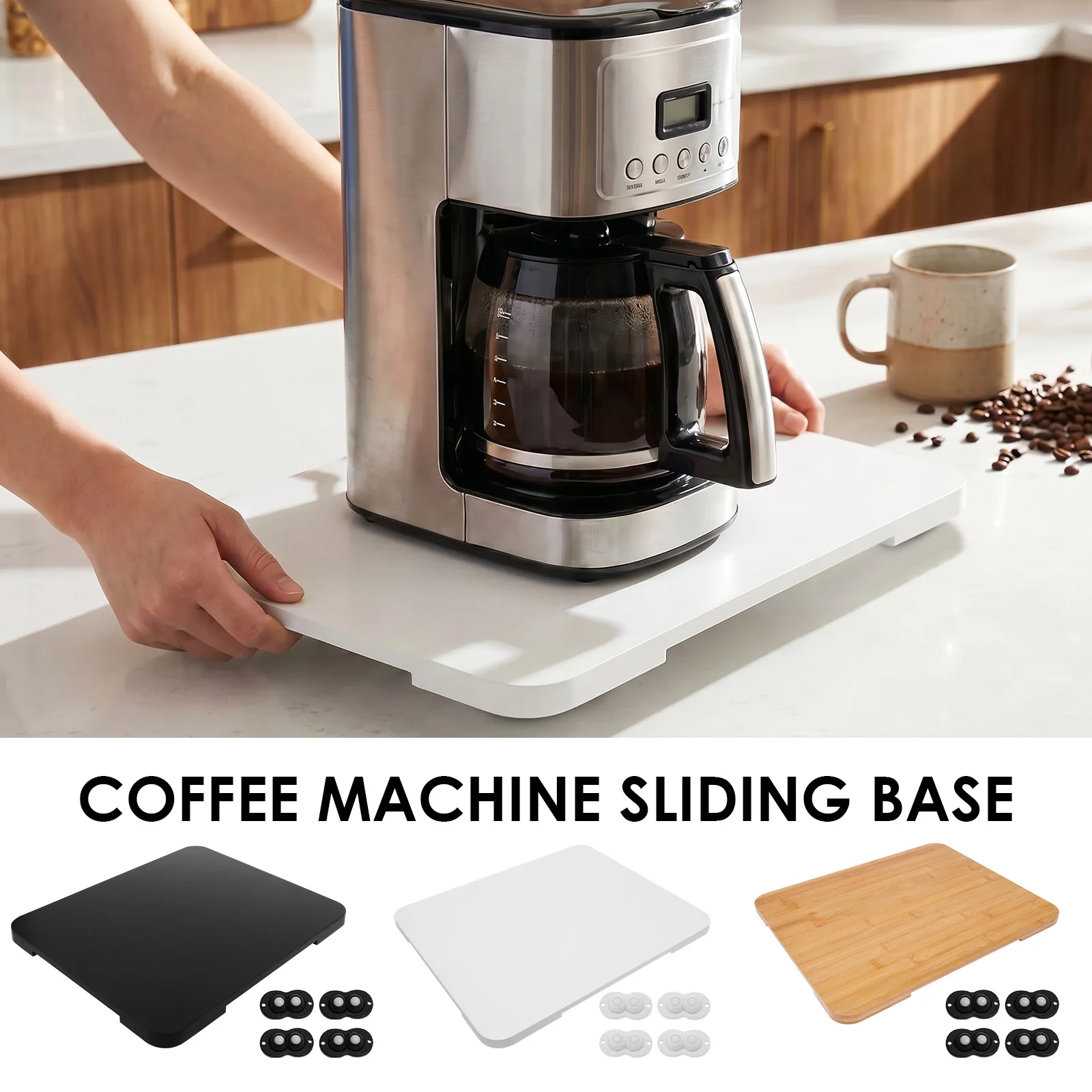 Coffee Maker Rolling Tray Bamboo Kitchen Appliance Sliding Tray with Smooth Wheels Non-slip Countertop Moving Slider Coffee Tray