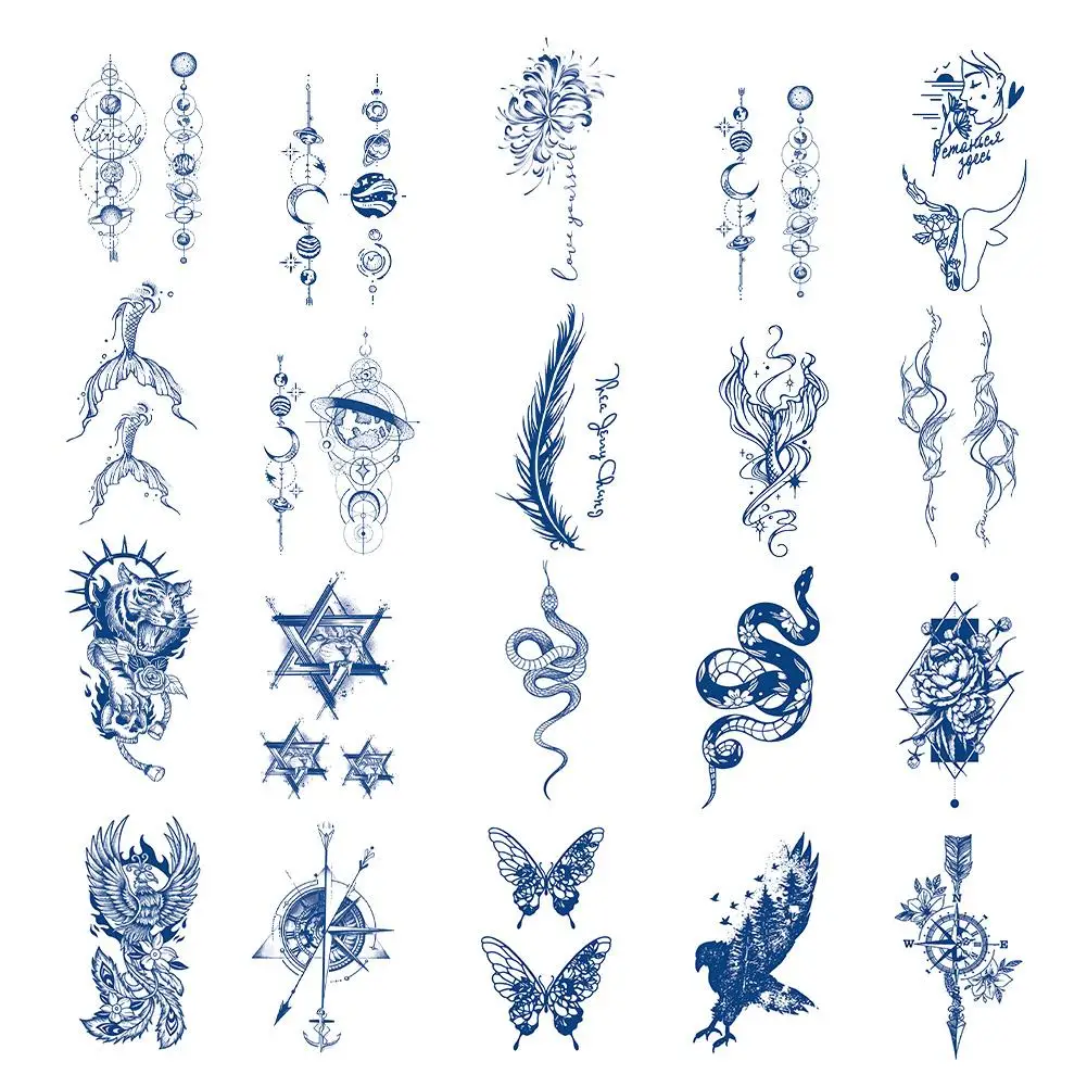 Semi-Permanent Waterproof Temporary Tattoo Stickers Wing Feather Genipin Herbal Juice Lasting Ink Fake Arm Shoulder Waist Tatoo