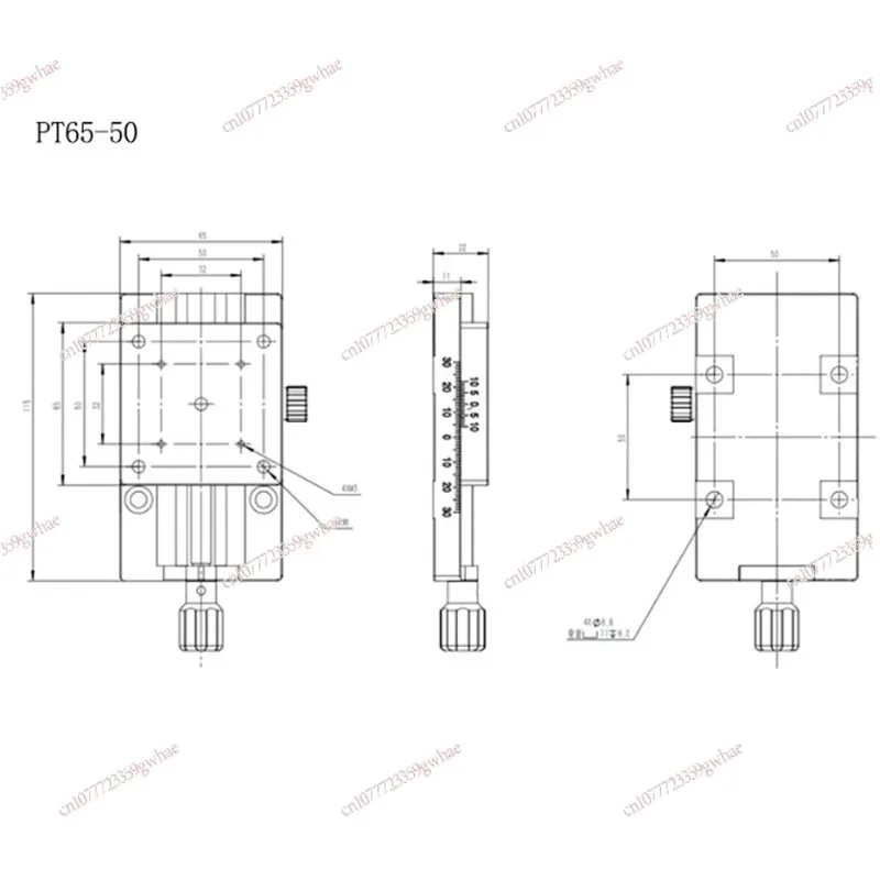 PT65-50 Manual Linear Translation Stage 50mm Travel Dovetail Guide Precision Fine Adjustment Slide Table