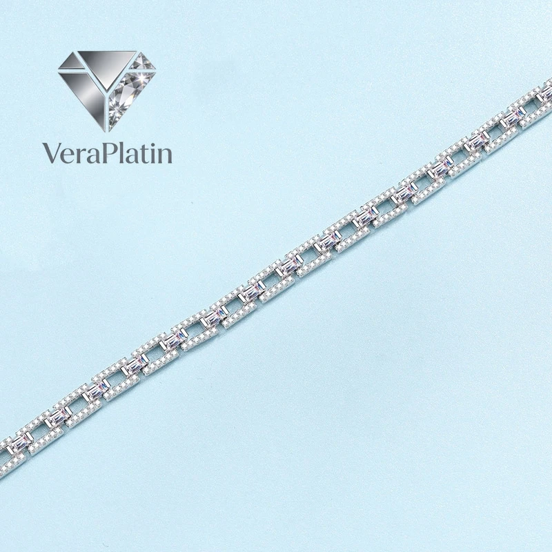 

Браслеты VeraPlatin Lady Valentine's Day из белого золота 18K с муассанитом 3/3.2 карата и платиной PT950 для женщин, подарок на день рождения для девушек, свадебный подарок