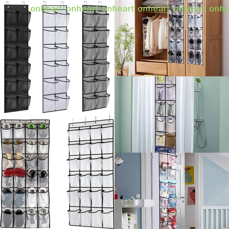 [C]Storage Rack Mesh Pocket Clear Hanging Over The Door Box 12/24 Grids Wall-Mounted Sundries Shoe Organiser Fabric Closet Bag - view 6