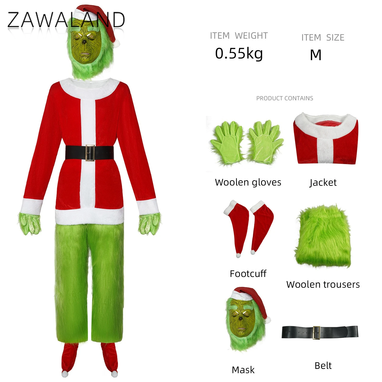 Green Monster Hairy Cosplay Costume Christmas Anime Movie Dress Up Clothes Man Woman Party Santa Claus Full Set Xmas Family Gift