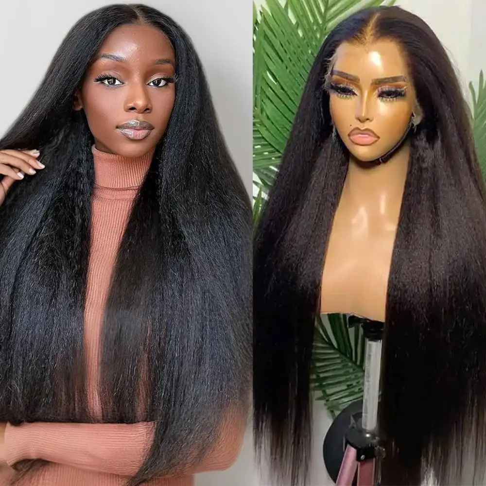 

Парик из натуральных волос 13x4 5x5 Kinky Straight, 250% плотность, прозрачный бесшовный кружевной фронтальный парик, предварительно прорезанный, с детским волосом