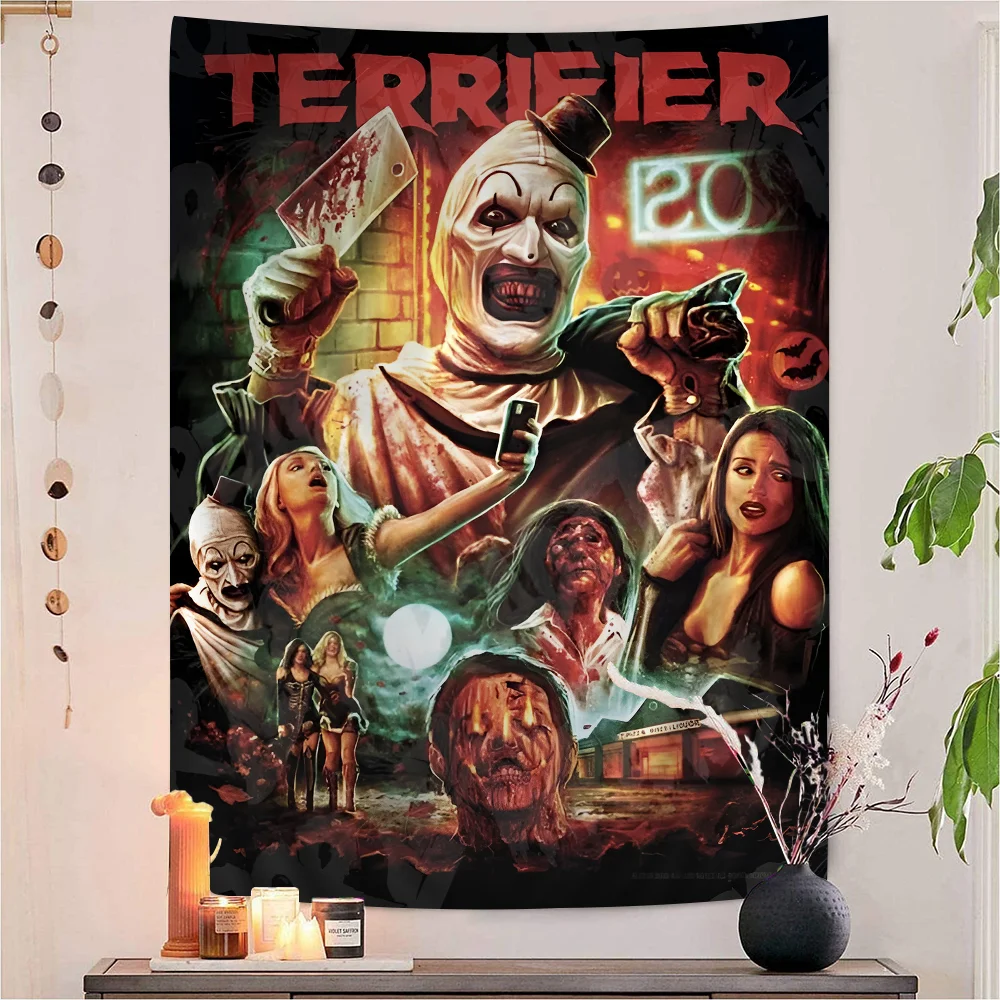 Terrifier  Horror Movie Colorful Tapestry Wall Hanging Hippie Flower Wall Carpets Dorm Decor Japanese Tapestry