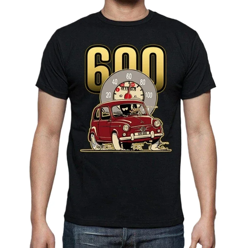 Vintage clásico España S.E.A.T 600 camiseta de coche de dibujos animados. Nuevo Camiseta 100% de algodón de manga corta con cuello redondo, camiseta informal para hombre
