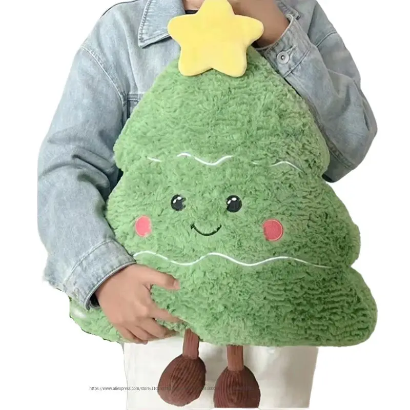 

50x45x8cm Green Christmas Tree Plush Pillow Stuffed Soft Plant Smiling Face Holiday Party Home Decor Plushie Peluche Kids Gift