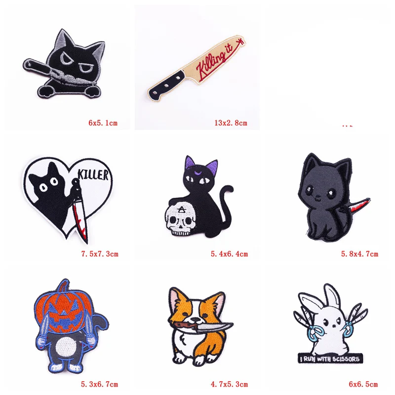 Parche bordado con gato de dibujo animado y cuchillo - plancha - imagen 2