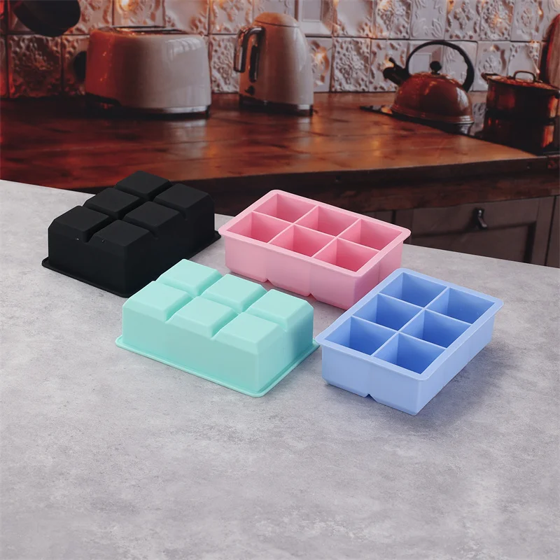 Silicone Square Shape Ice Cube Mold 16.5*11.5*5 cm Food Grade 6 Lattice Bar Kitchen Accessories Fruit Ice Cube Maker Ice Tray