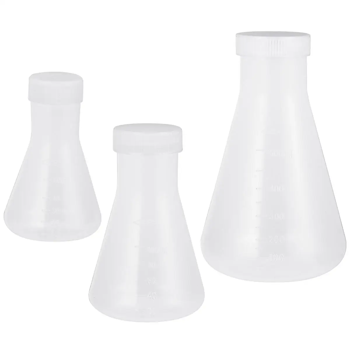 3 Pcs Plastic Erlenmeyer Flask with Stopper Cup Cups Graduated Conical for Chemistry Large