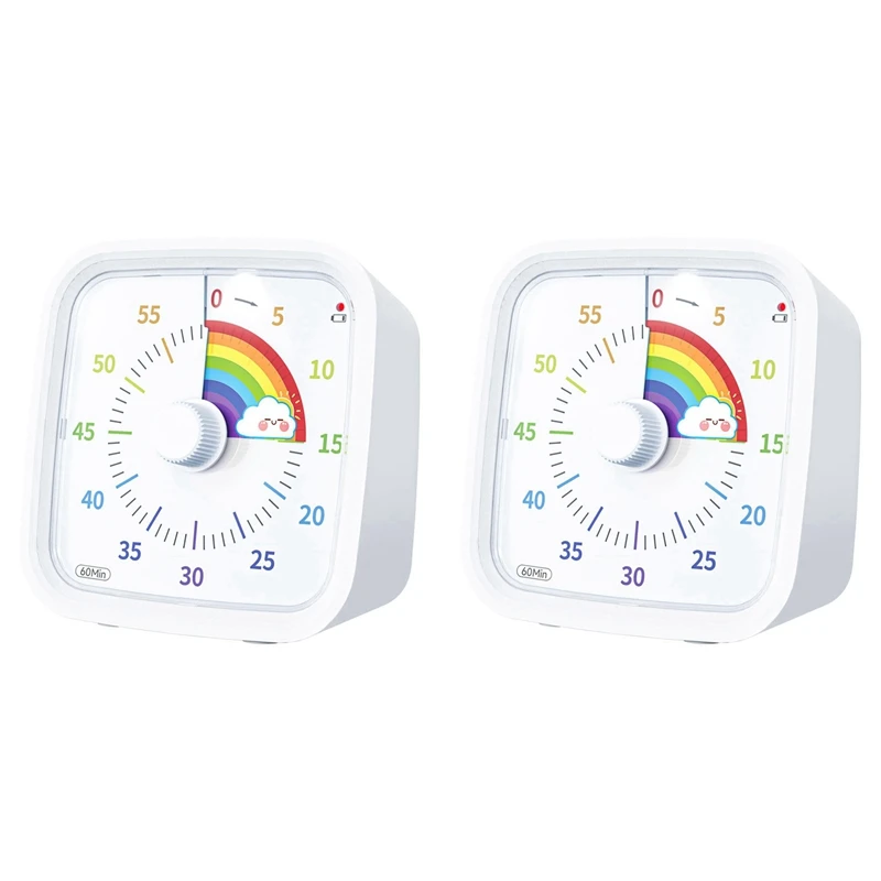 2X 60 Minute Visual Timer With Protective Case, Rainbow Disk Timer, Silent Countdown Time Management Tool White