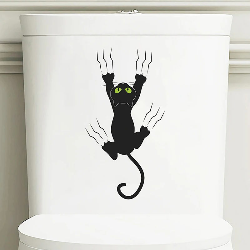 New Cartoon Black Cat Toilet Sticker For Bathroom Bathroom Home Decoration Removable Kitten Sticker