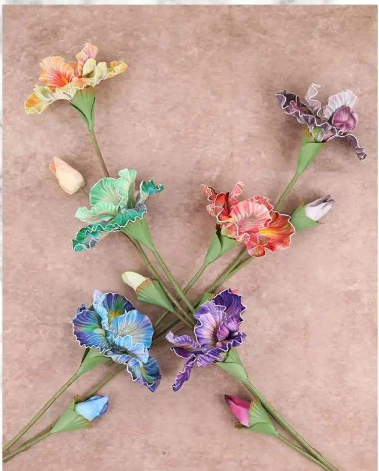 10 Stück/Set Künstliche Blumen 2-Kopf-Iris für Heimdekoration, Hochzeits-Blumenarrangements, Party-Tischdekoration, EVA-Kunstblumen Iris – Detail 3