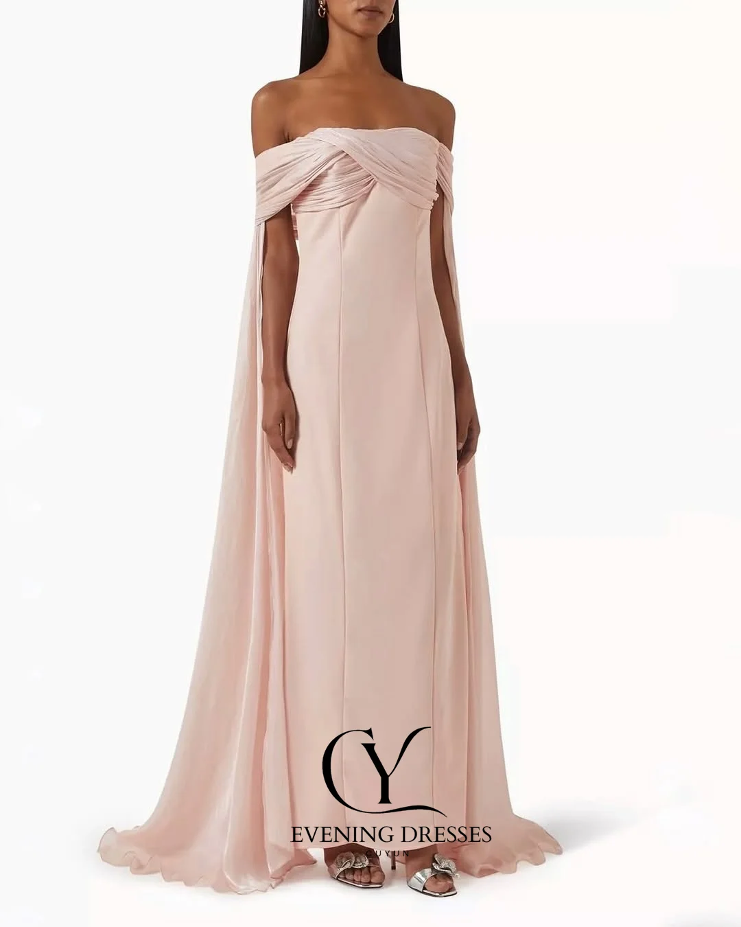 CUYUN-vestidos de noche con mangas tipo capa y cuello barco, vestido de fiesta elegante de línea A saudita para mujer, vestido de graduación personalizado para ocasiones especiales