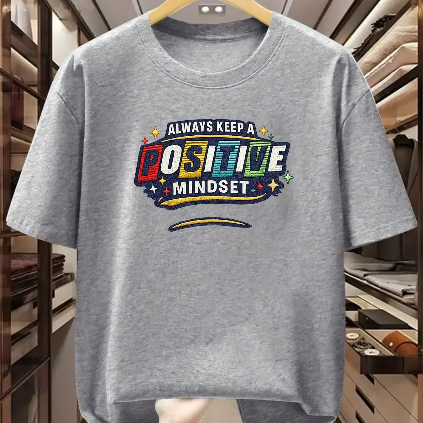Always Keep A Positive Mindset Letter Graphic T Shirt Men Motivational Text Print Casual Street 100% Cotton Short Sleeve Tee