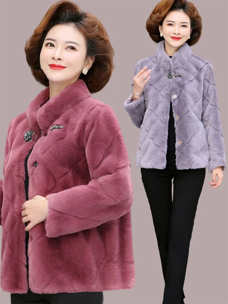 

Mother's Autumn And Winter Clothing Mink Coat Women's Short Fashion Middle-Aged And Old Noble Ladies Woolen Jacket Abrigos T2021