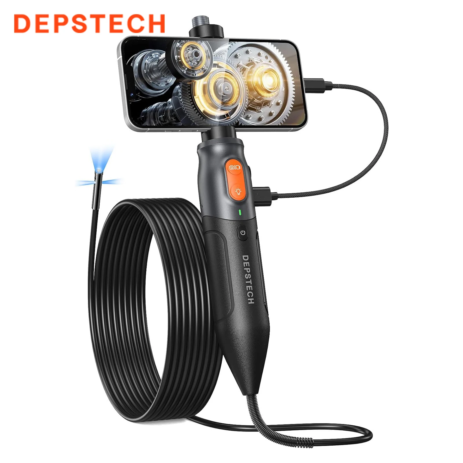 

DEPSTECH NTC52-TL-5M USB Endoscope Camera, 8mm Three Lens 1080P, 8 LED Lighting, IP67 Borescope for Android IOS