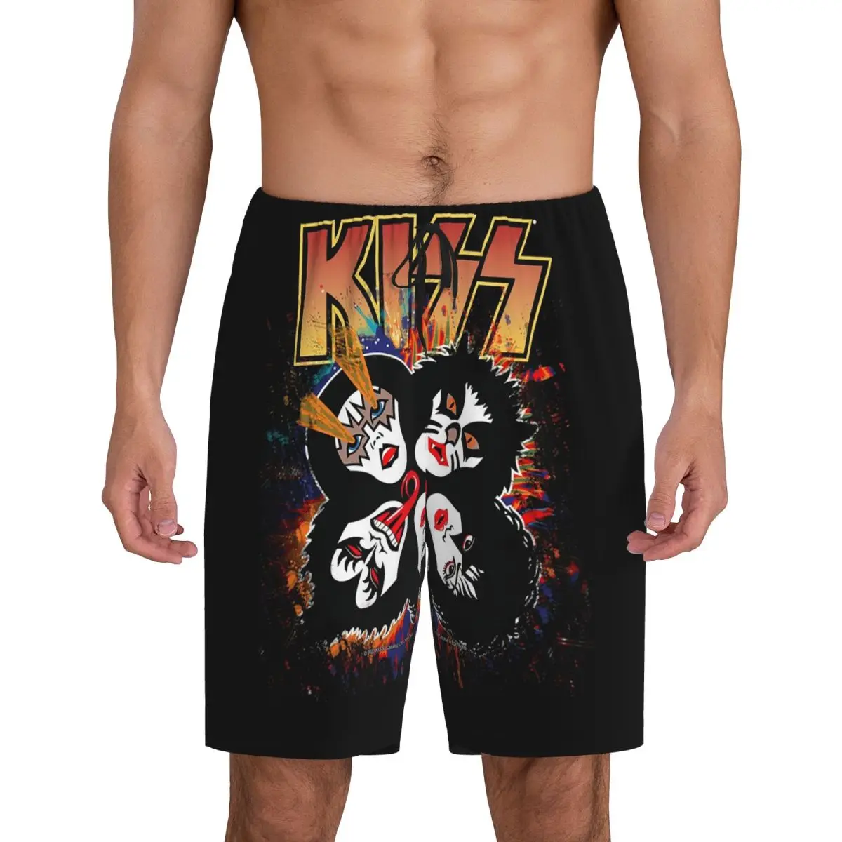 

Мужские пижамные шорты Custom KISS The Band - Rock And Roll Over Splash Logo, для сна и отдыха