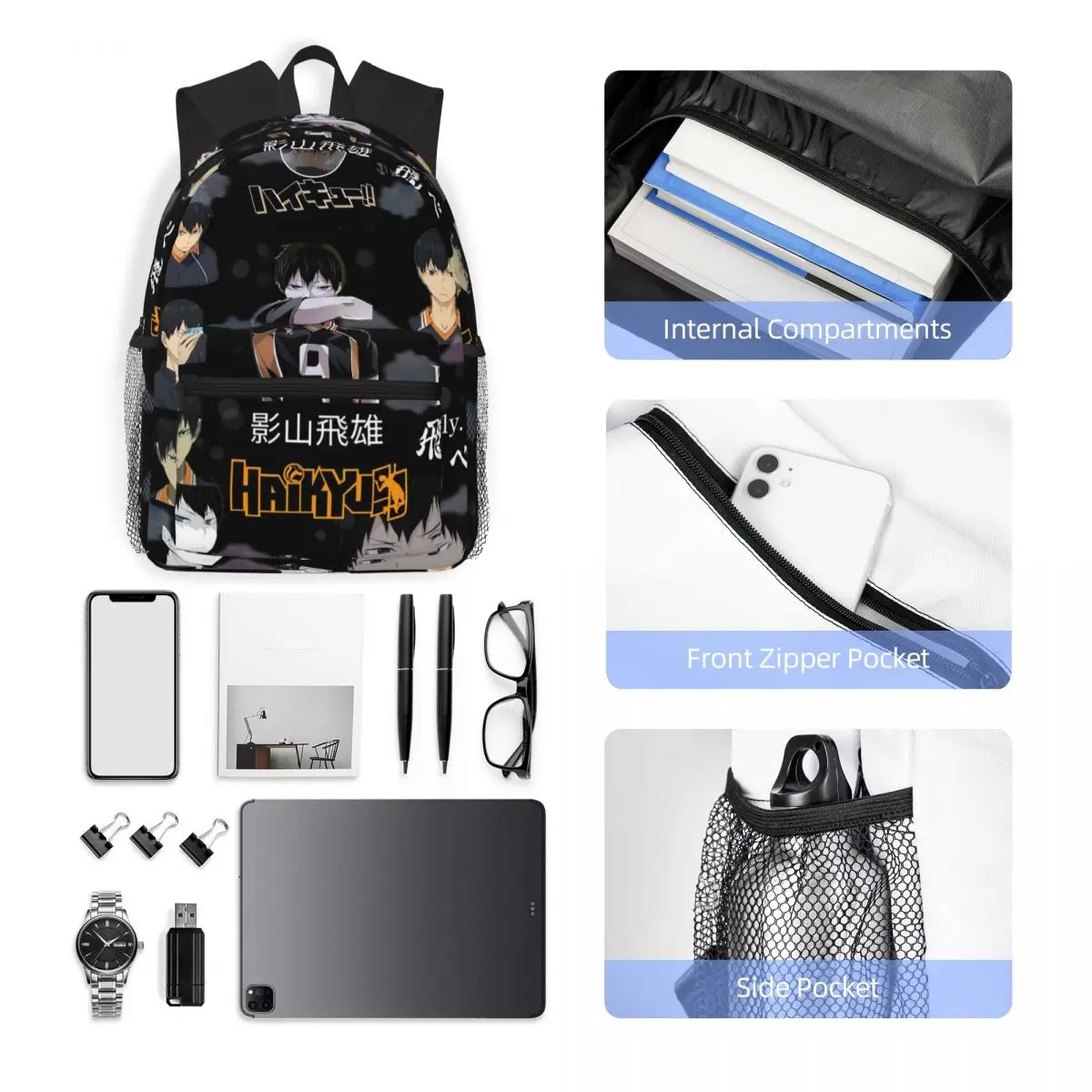 Haikyuu Manga Tobio Kageyama Zaino per studenti Borsa da scuola Zaino da viaggio per escursionismo per uomo Donna Borse a tracolla per libri alla moda