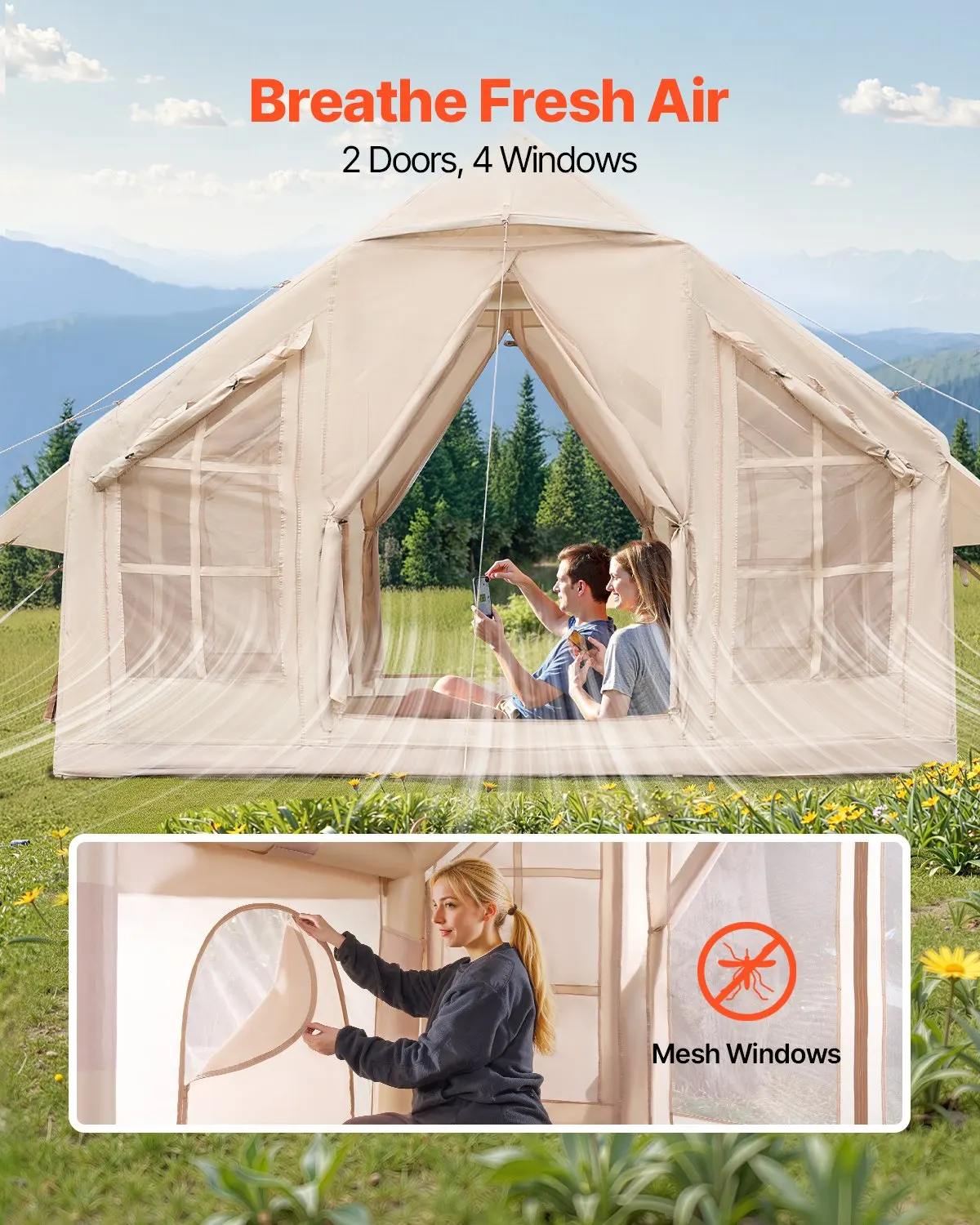 

Inflatable Tent For Camping 4-6 Person Glamping Tent With Pump Easy Set Up